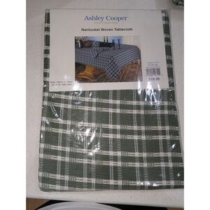 Ashley Cooper Tablecloth Green Woven Nantucket Plaid Oblong 52x70